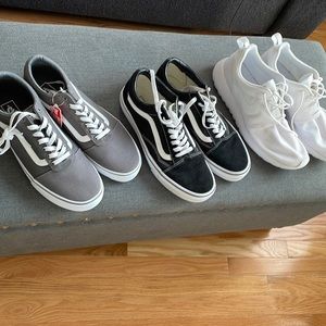 3 pairs of shoes: 2 vans and 1 Nike Roshe
